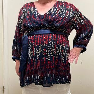 Lane Bryant 18/20 blouse/shell navy/red top with sash